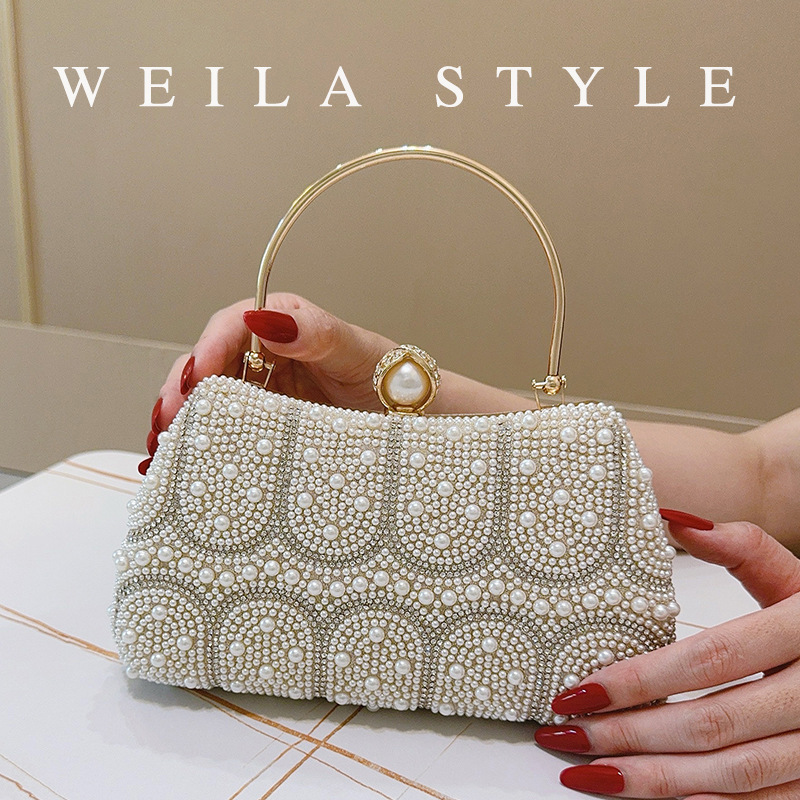 New Pearl Women's Bag Full-Bead Evening Handbag High-Gloss Pearl Clasp Wedding Versatile Crossbody Bag Bridesmaid Dress Bag - Thumbnail 2