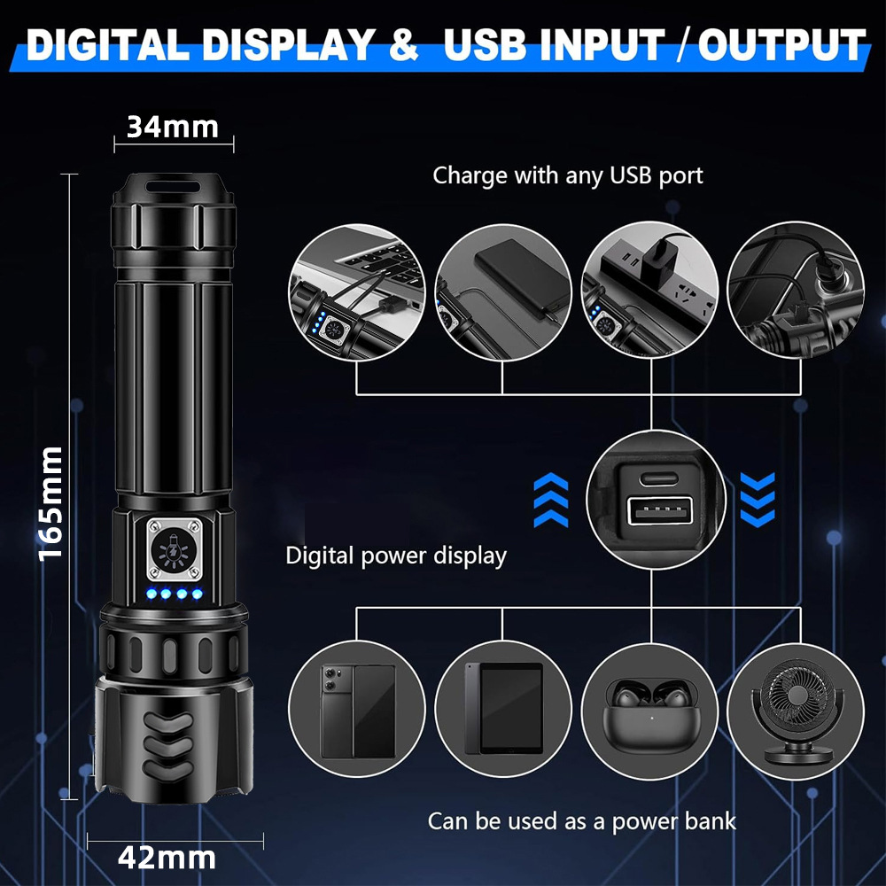 Linterna de luz fuerte de aleación de aluminio explosiva transfronteriza, batería, conveniente para exteriores, linterna de largo alcance con zoom pequeño de emergencia