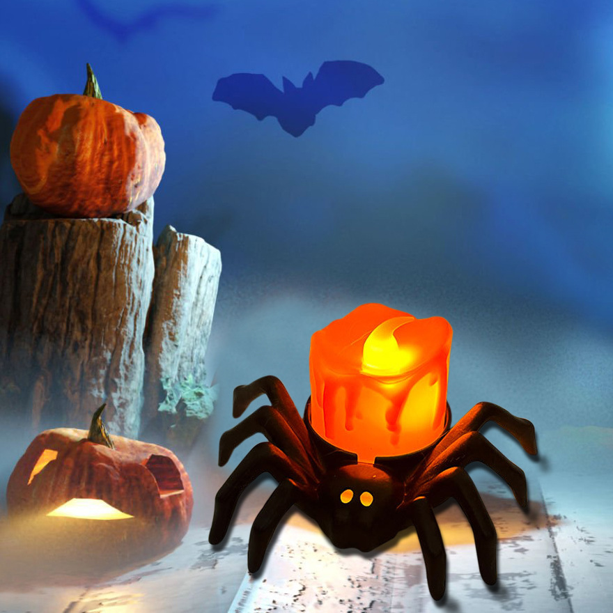 Lámpara de calabaza de Halloween luminosa araña luz nocturna atmósfera decoración props LED adornos de vela electrónica