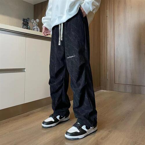 Factory Direct Sale Recommended Autumn/Winter Trendy Crease Design Casual Pants with Gravity Feel High Street Thickened Starry Sky Pants