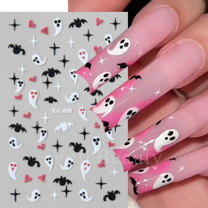 越境新作ネイルステッカーinsハロウィーン夜光蜘蛛網幽霊小鬼蜘蛛爪貼りnail|undefined