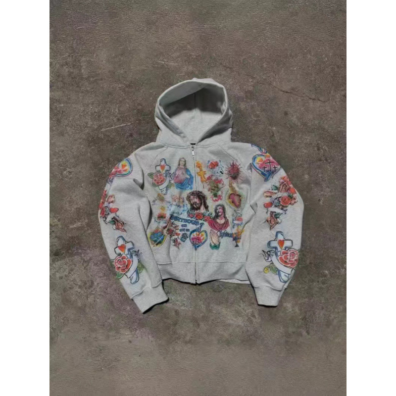 Felpa con cappuccio e cerniera, casual, ampia e comoda, con stampa di cartoni animati, da uomo, per donne e adolescenti._voghion.com