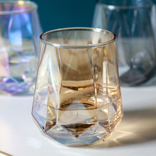 網紅炫彩鑽石玻璃杯批發透明描金水杯家用高顏值啤酒杯威士忌杯子