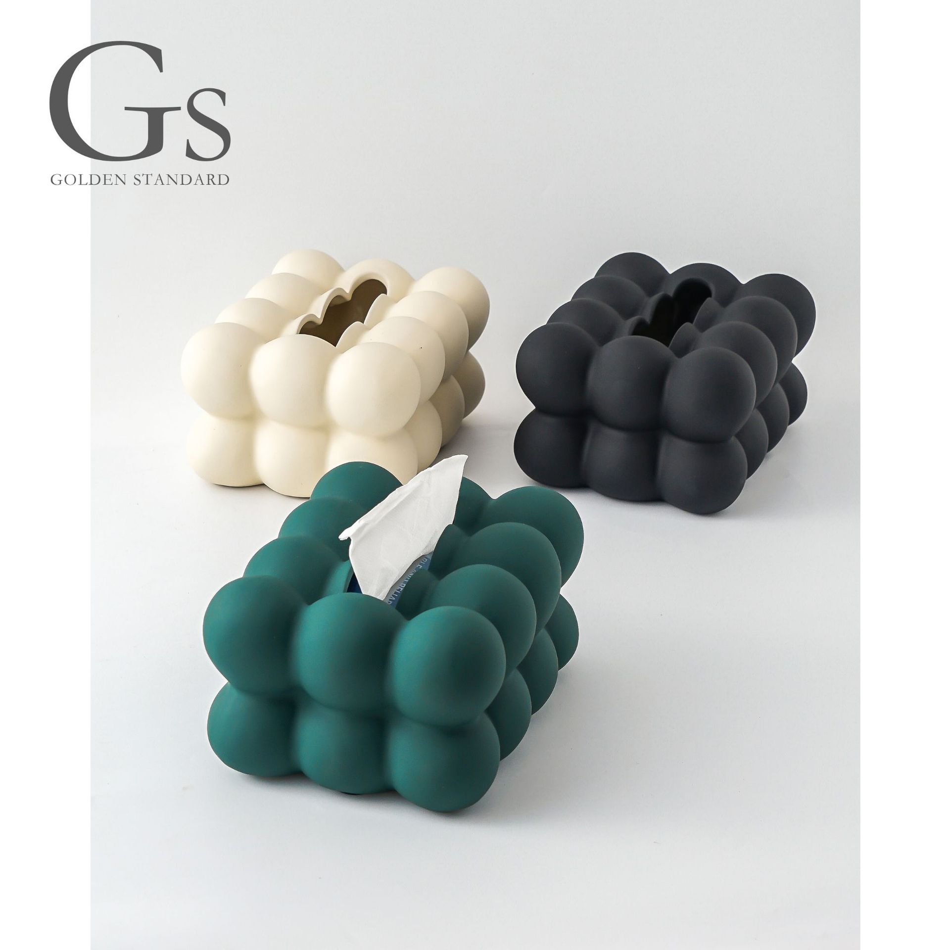 北欧風マシュマロセラミックティッシュボックス、クリエイティブなリビングルームのコーヒーテーブル装飾、軽奢なティッシュボックス飾り