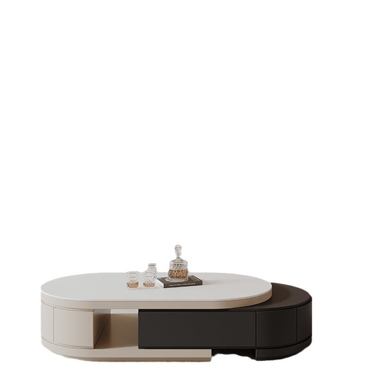 Sala de estar combinada estirada mesa de té oval moderna simple crema viento tabla de roca telescópica mesa de té gabinete de televisión tipo pequeño
