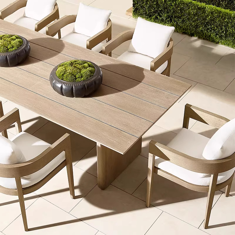 Mesa y silla de teca al aire libre simple anticorrosivo madera sólida mesa y silla al aire libre nórdica patio villa jardín combinación de ocio al aire libre