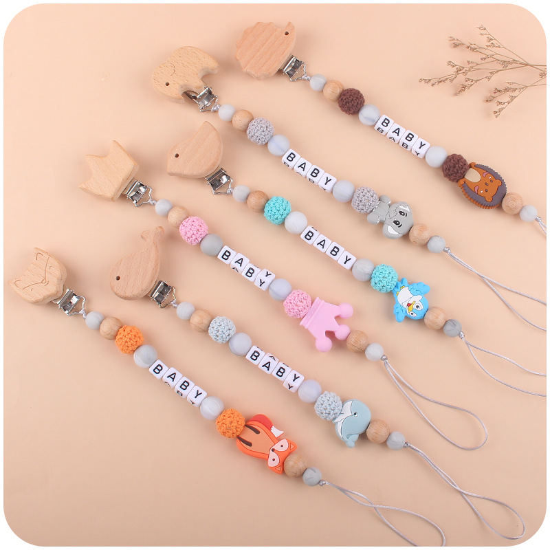 Nuevo bebé de haya animal chupete clip calmante bebé DIY animal mordedura molares chupete cadena