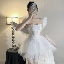 万圣节cosplay服装白天使cos白天鹅抹胸刺绣纯欲风白纱写真蓬蓬裙