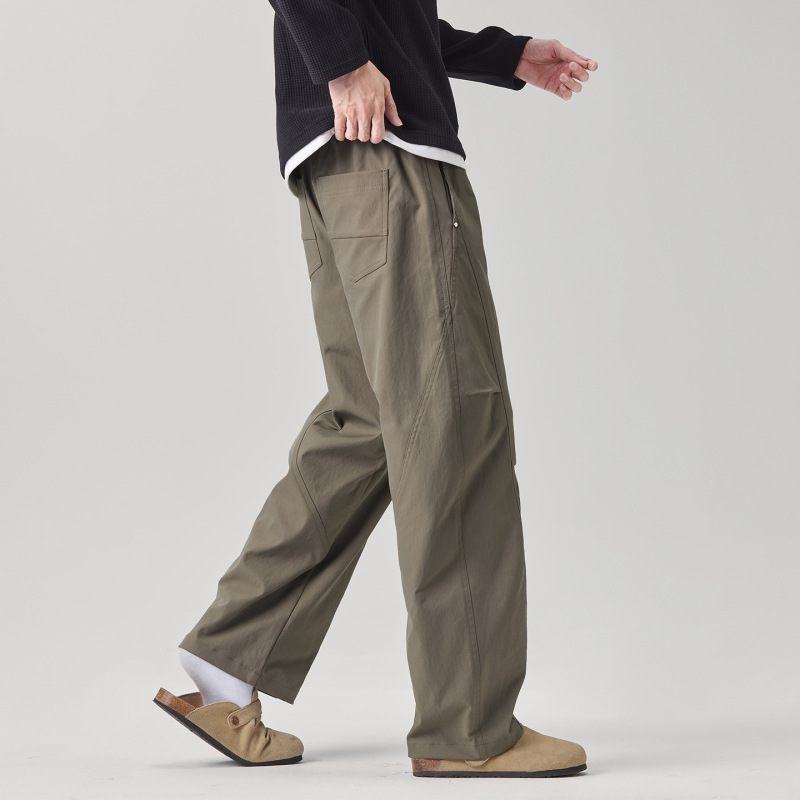 Elastic Waist Slightly Curved Casual Pants for Men, Autumn and Winter Fleece-Lined Thickened Warm Trendy Straight Loose Versatile Work Pants Elastic Waist Slightly Curved Casual Pants for Men, Autumn and Winter Fleece-Lined Thickened Warm Trendy Straight Loose Versatile Work Pants