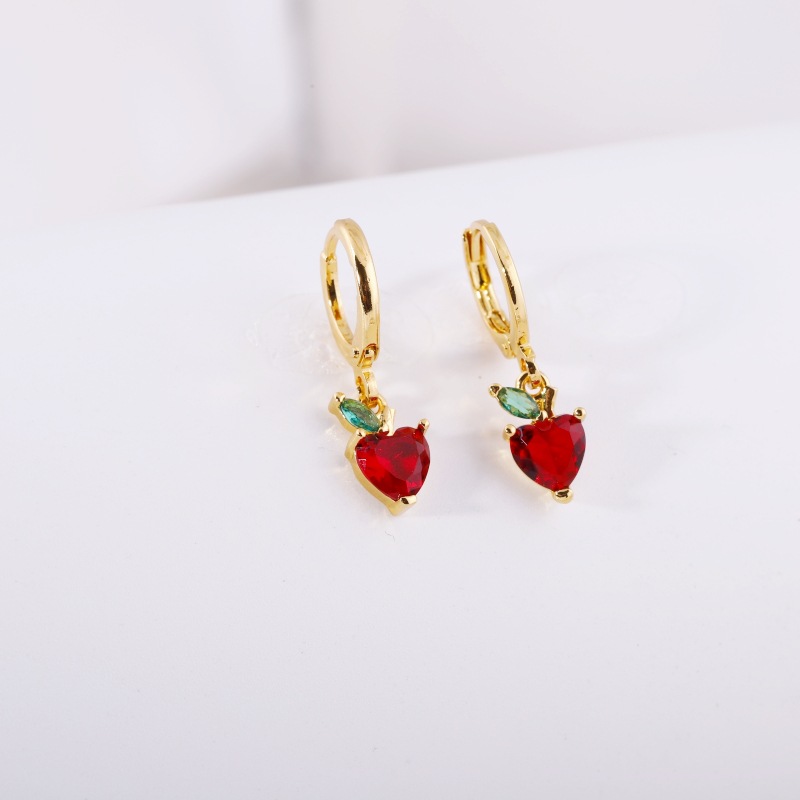 Fruit Earring Necklace Set Colorful CZ Zircon Earrings Grape Cherry Piercing Jewelry Gold detail image 12