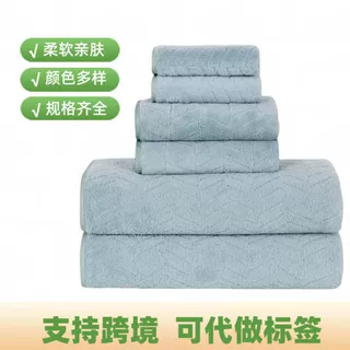 跨境贴标麦穗毛巾经编珊瑚绒素色包边毛巾浴巾家用吸水加厚毛巾