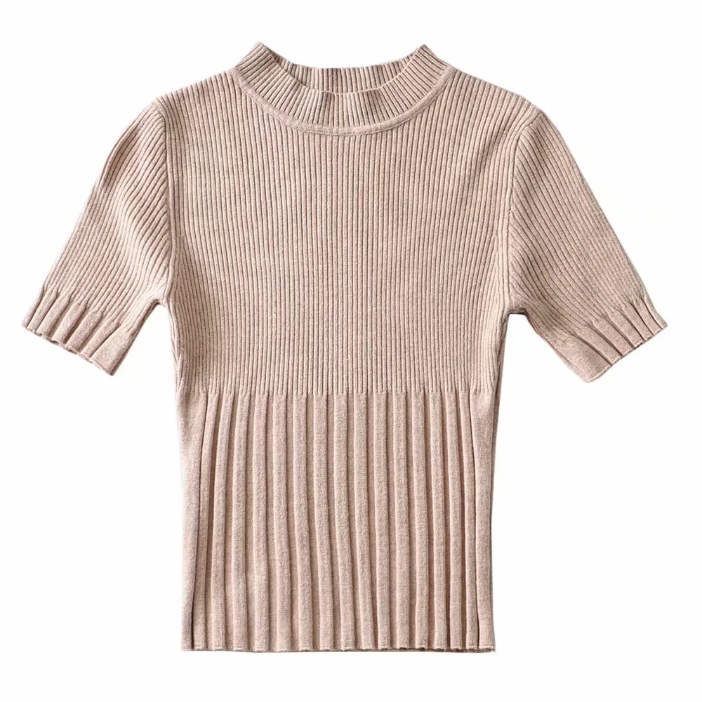 round neck short-sleeved knit T-shirt   NSAC29185