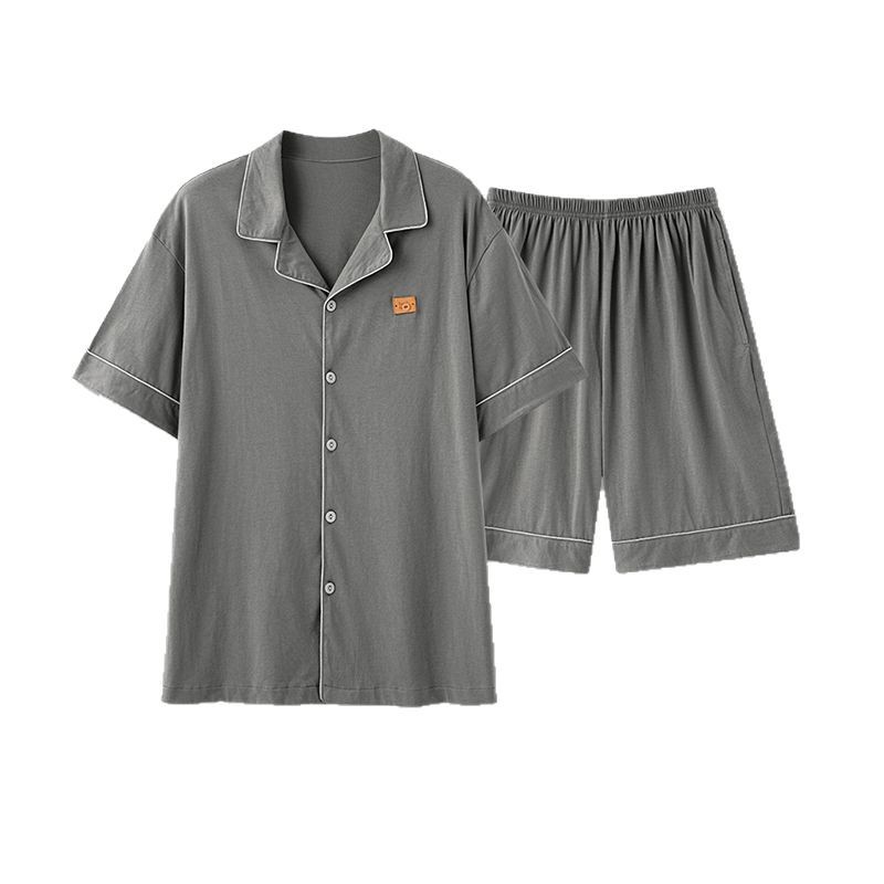 Pajamas de algodón para hombres, pantalones cortos de manga corta delgados de verano, juveniles se pueden usar con un conjunto de ropa de casa grande.
