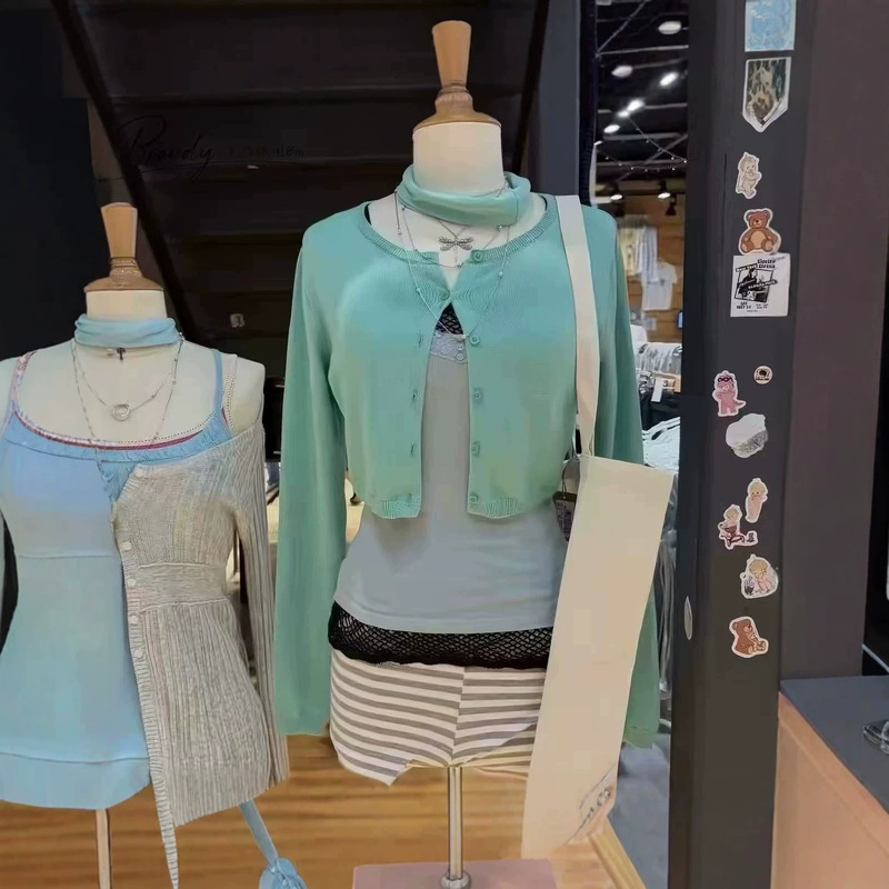 BM style, sweet and feminine, mint green, long-sleeved knitted cardigan, women's short, mint green, cropped top, trendy BM style, sweet and feminine, mint green, long-sleeved knitted cardigan, women's short, mint green, cropped top, trendy