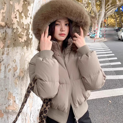 外贸连帽大毛领棉服女2025年冬季新款加厚短款棉衣面包服外套