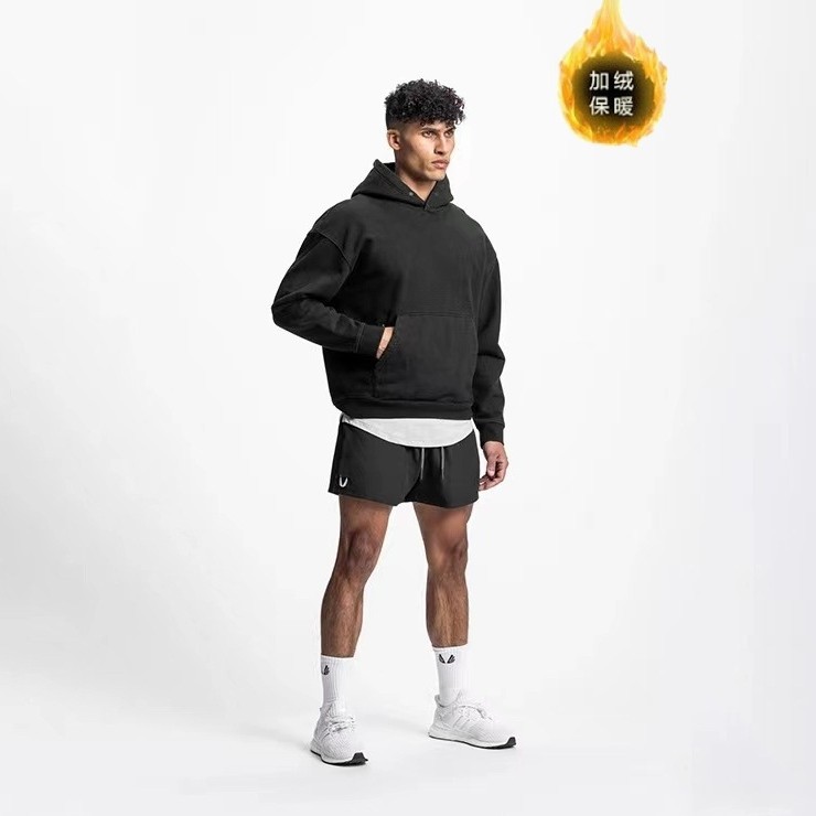 Muscle American Trend Shoulder Solid Color Turtleneck Hoodie Men's and Women's Loose Sports Casual Sweater Cross-border plus size