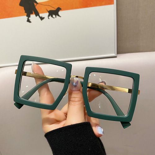 Korean version of Internet celebrity thick-framed square anti-blue light glasses frame for women without makeup, black flat mirrors for men with big faces, retro glasses