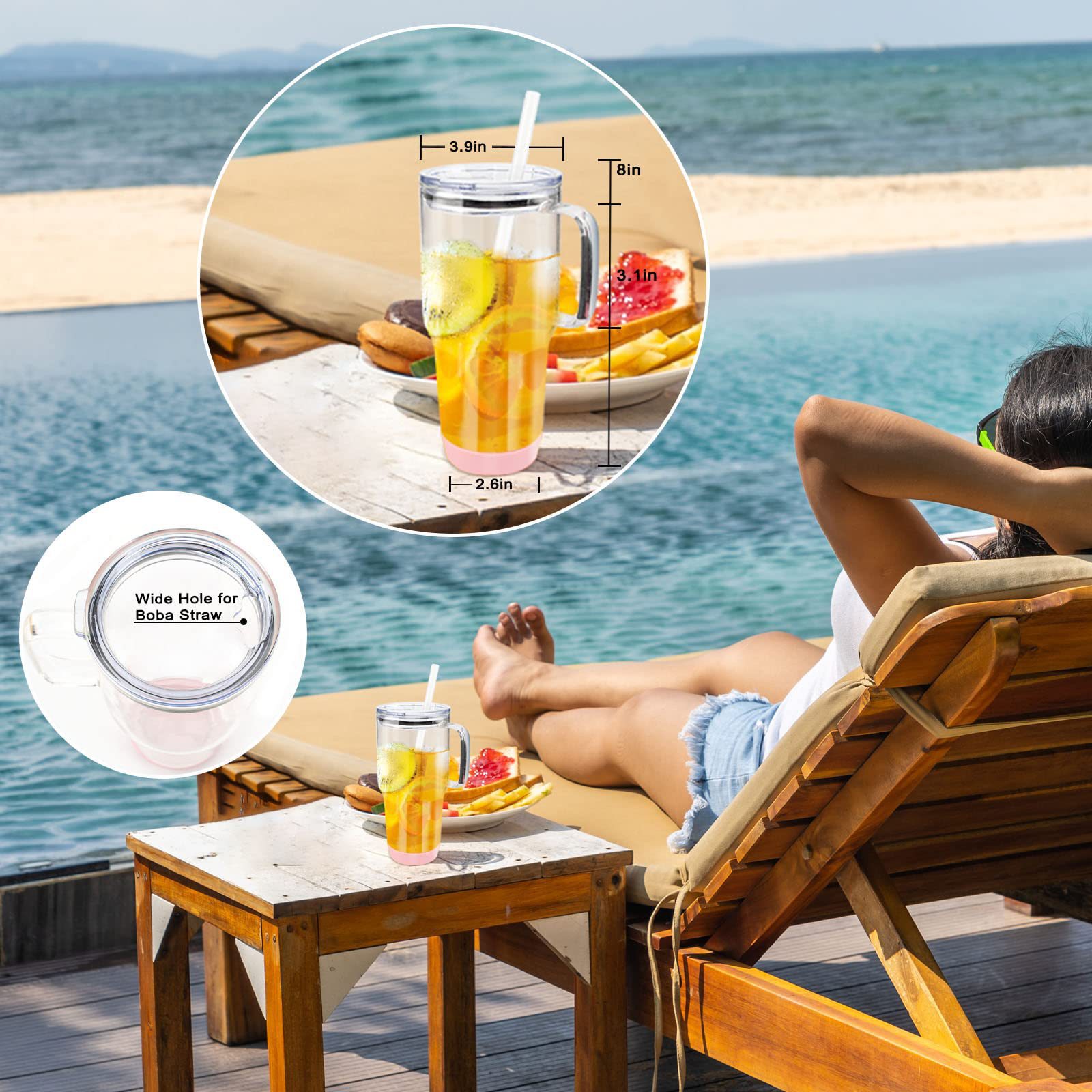 Transfronterizo 32oz mango de la taza del coche de vidrio de borosilicato de gran capacidad de la taza del calentador de hielo taza de paja del coche taza de alto aspecto