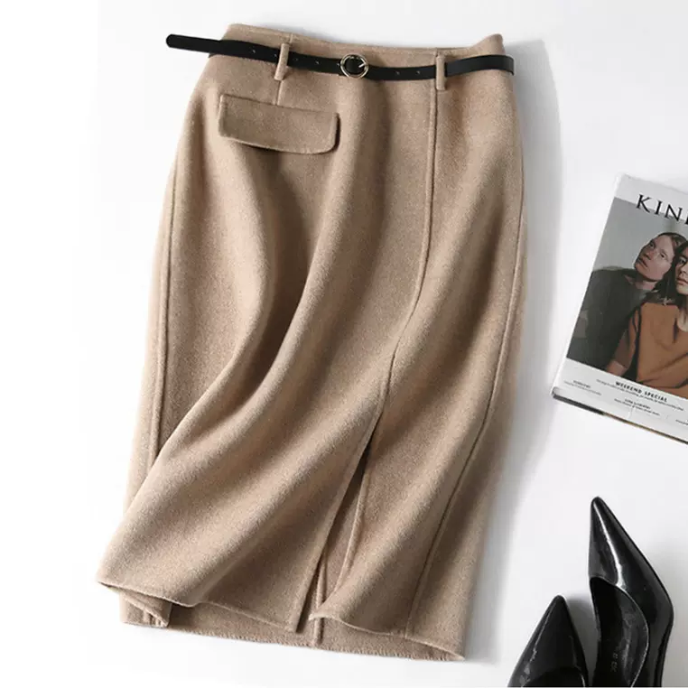 品质羊毛双面毛呢裙秋季半身裙2025新款裙子配腰带精品女装批发