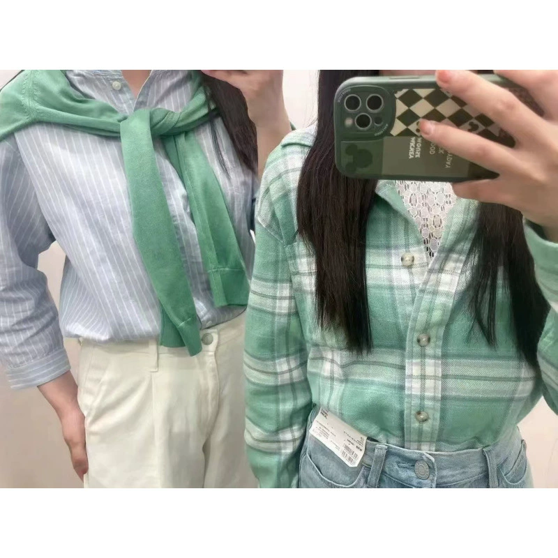 Оригинальная ткань, натуральная зеленая хлопчатобумажная клетчатая рубашка