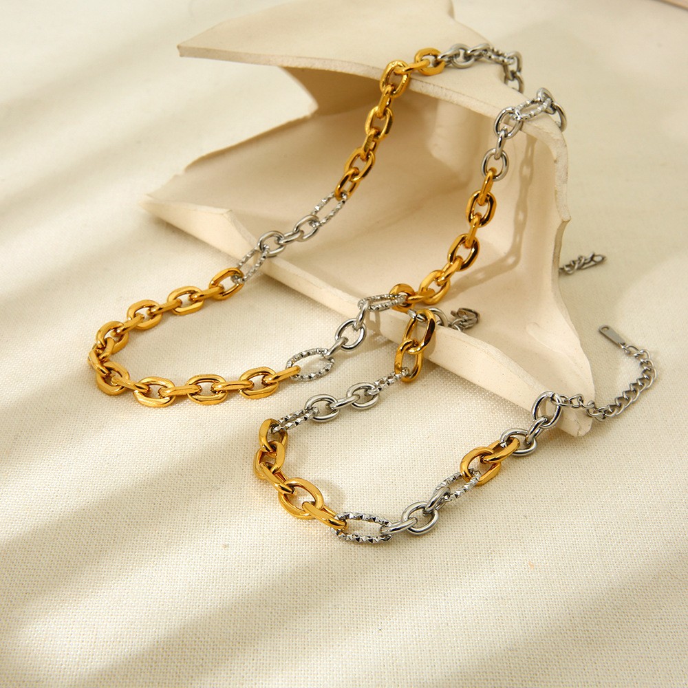 18K Real Gold Plated Plating Material IG Style Simple Style Geometric 304 Stainless Steel Cable Chain Bracelets In Bulk