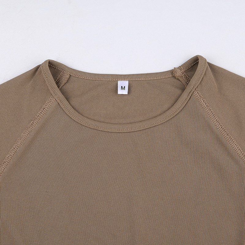 Solid Color Tight Letter Graphic Zhang Zi round Neck Long Sleeve Short Top High Waist Skinny Trousers Sports Yoga Two Piece Set