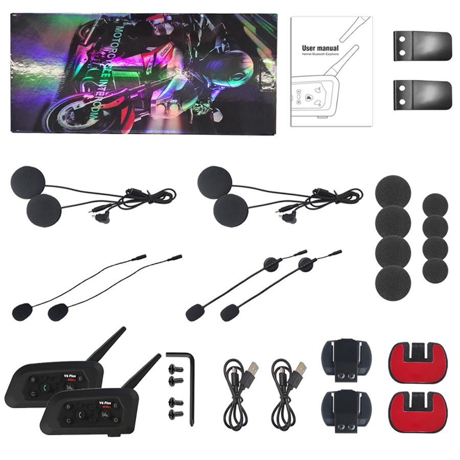 Neutral V6Plus Helmet Bluetooth Headset Motorcycle Helmet Intercom Headset Cycling Headset Noise Reduction Waterproof Cross-Border