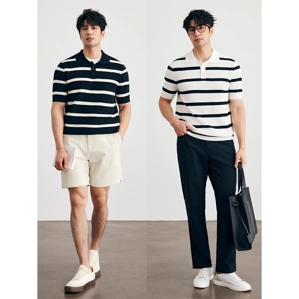 Camiseta polo con solapa de manga corta camiseta de punto hombre gran rayas de contraste de color inglés de negocios de verano hielo comercio exterior al por mayor transfronterizo