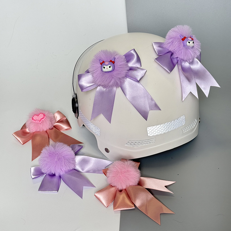 Electric Motorcycle Helmet Decoration Kuromi Cat Ears Bowknot Accessories