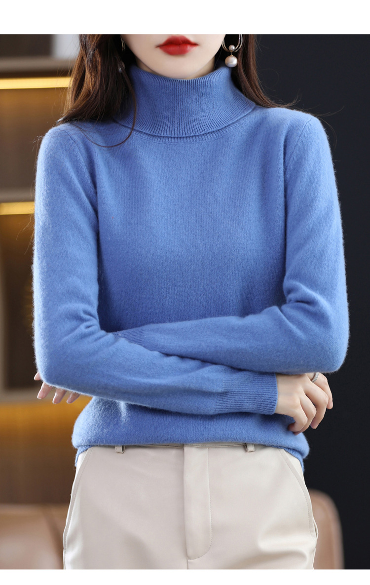 The 2022 autumn and winter new all-wool sweater for women, a fashionable and simple solid-color high-neck sweater, is a basic knitted base layer for women pic 28