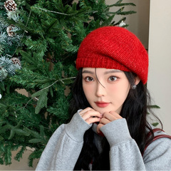韩国兔毛贝雷帽子女秋冬复古日系画家帽韩版百搭显脸小保暖蓓蕾帽