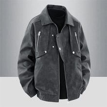 跨境新款秋季男士美式潮牌机车服简约百搭立领皮衣宽松时尚皮夹克