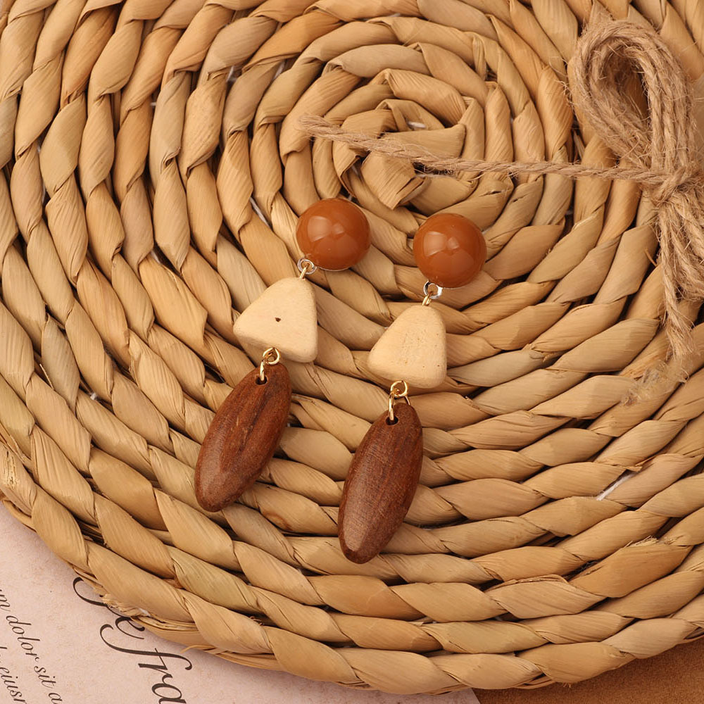 7g Weight 304 Stainless Steel Ear Needle Material Drop Earrings, Ear Studs Classification 1 Pair Quantity Daily Occasion Wood, Straw Material Geometric Pattern All Seasons Season Women's Gender Streetwear Style 1 Pair Streetwear Geometric Wood Straw Drop Earrings Ear Studs 7