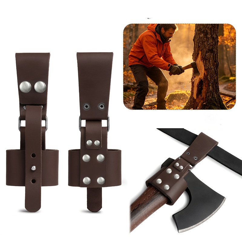 Cross-border outdoor camping axe leather sheath with adjustable belt buckle, waist-mounted hiking axe with anti-loss rivet leather buckle