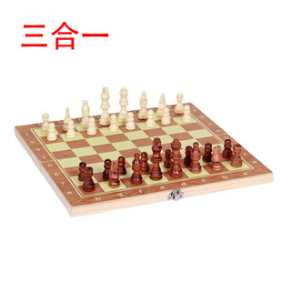 Three-in-one chess wooden chess board Entertainment table game competitive educational toys non-magnetic factory direct sales