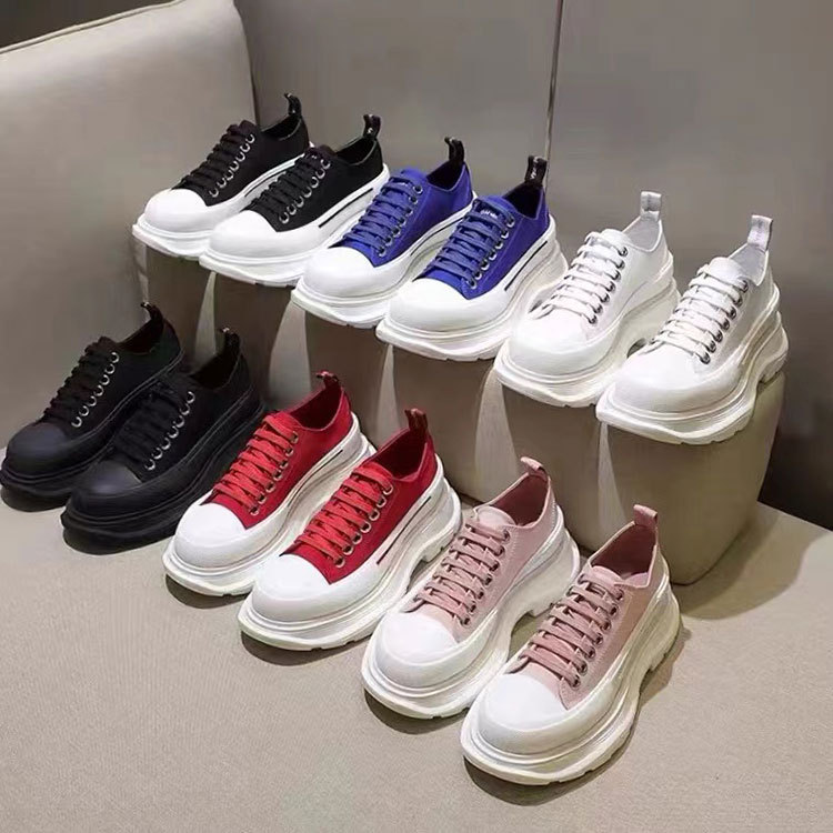 McQueen Canvas Shoes White Shoes Women's Summer and Autumn New Casual Platform High-Sole Women's Low-Top Shoes Sports Torre Shoes