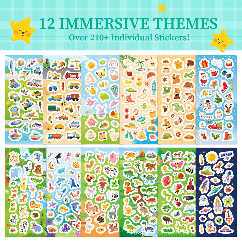 Cross-Border Exclusive Supply of Children's Scene Sticker Sets, 12 Non-Repeating DIY Scrapbook Materials, Kindergarten Rewards Cross-Border Exclusive Supply of Children's Scene Sticker Sets, 12 Non-Repeating DIY Scrapbook Materials, Kindergarten Rewards