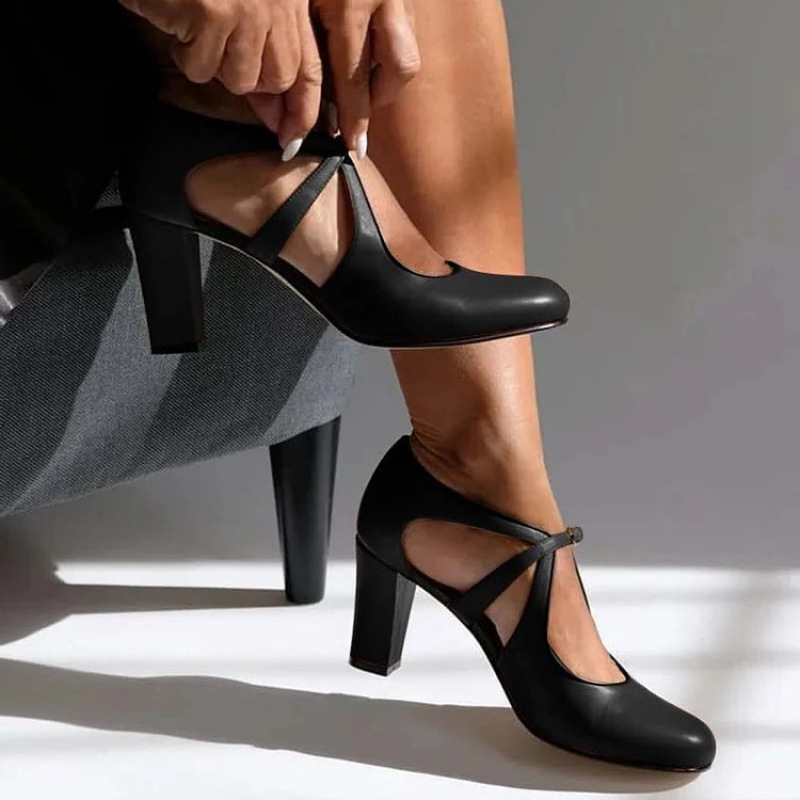 Cross-Border Export Model 2025 Autum Elegant High-Heeled Round Toe 40-43 Buckle Orange Large Size Flats for Women