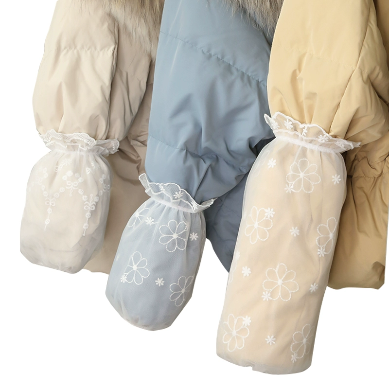 Lace demi-season sleeves, white down jacket, anti-dirty