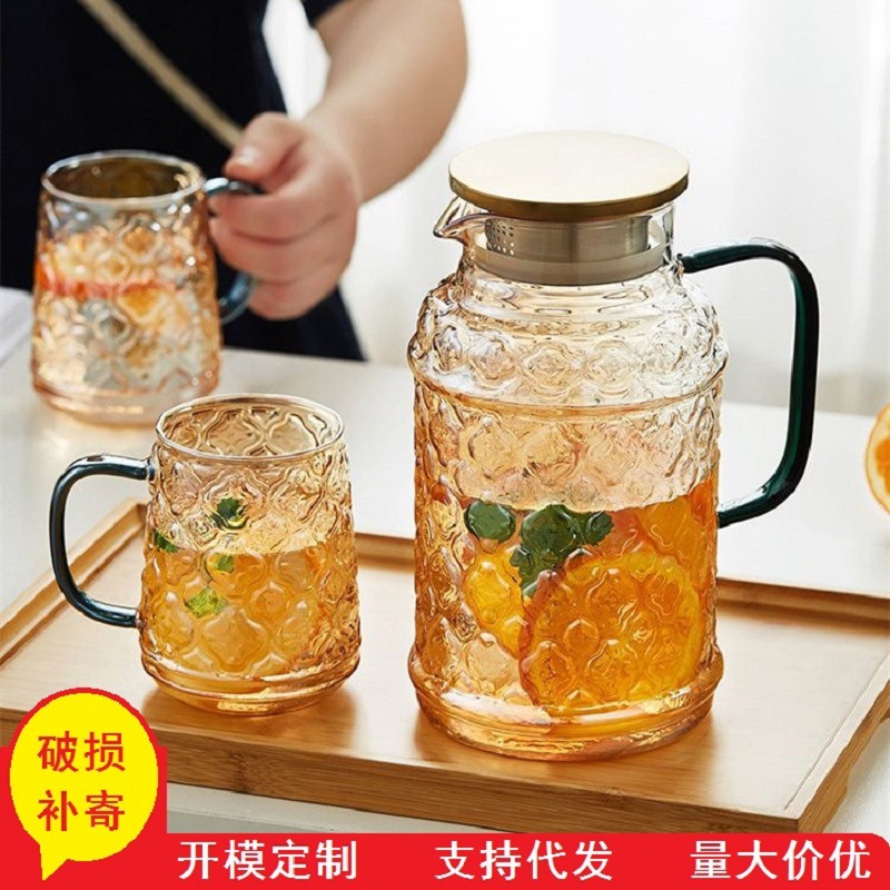 Begonia flor hervidor de vidrio botella de agua fría de alto aspecto hogar jugo olla refrigerador botella de agua fría traje de gran capacidad con taza