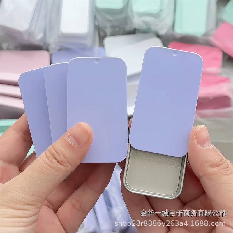 ins 新マカロンスライド蓋小さな鉄箱収納ボックス蓋付き防塵スパンコールハンドブック素材収納小箱|undefined