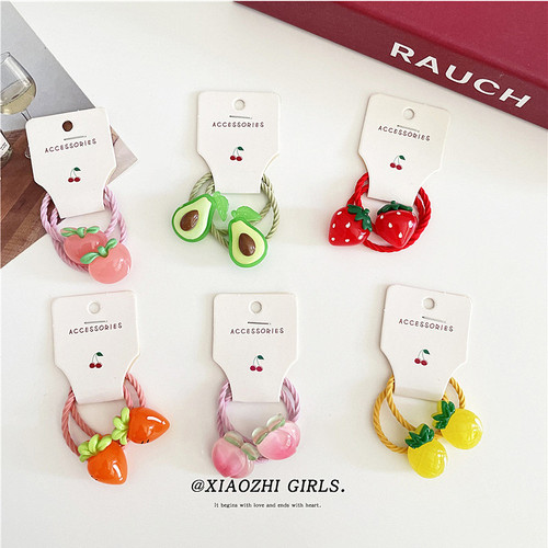 2 pieces of 1 card, Korean version of children's translucent fruit hair ties, new style that does not hurt hair, baby girl's hair, rubber band, headband
