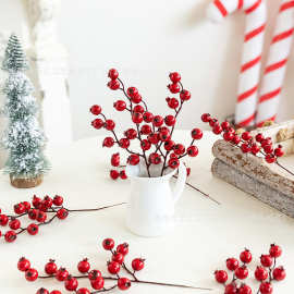 云汇跨境 圣诞红果石榴果插枝 仿真圣诞装饰品乔迁新年氛围DIY