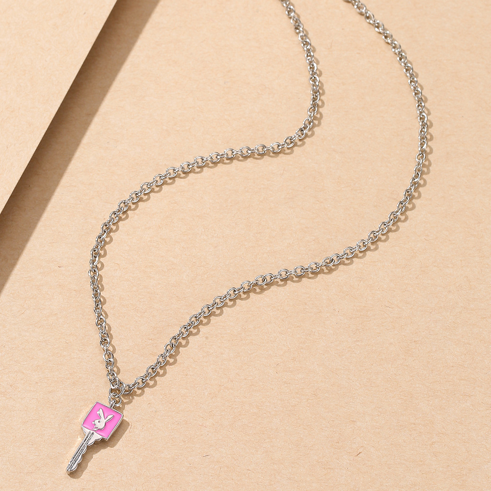 wholesale jewelry cartoon cute rabbit pattern key pendant necklace nihaojewelry