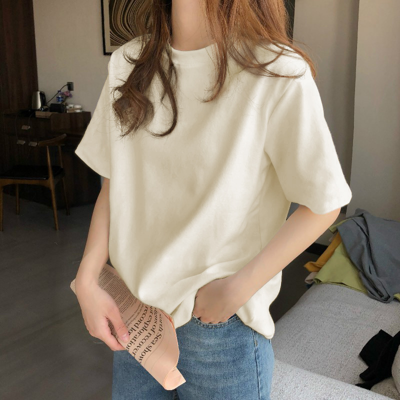 夏季正肩短袖白色t恤女装2025年圆领早春内搭打底衫体恤女士上衣|undefined