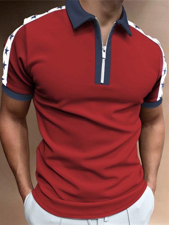 Deportes de verano para hombres, solapa suelta transpirable, cremallera de manga corta, chaqueta de polo, camisa POLO de todo fósforo, impresión 3D de moda