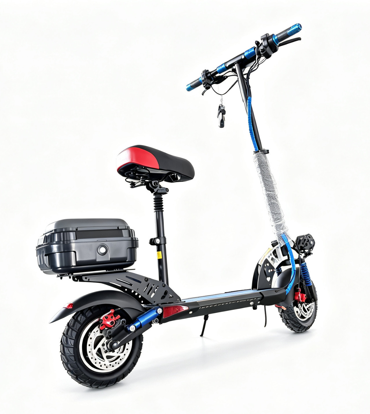 New electric scooter, foldable, with a seat, double-seat design, shock-absorbing wide tires, lithium battery, two-wheeled mobility scooter, and assistive vehicle