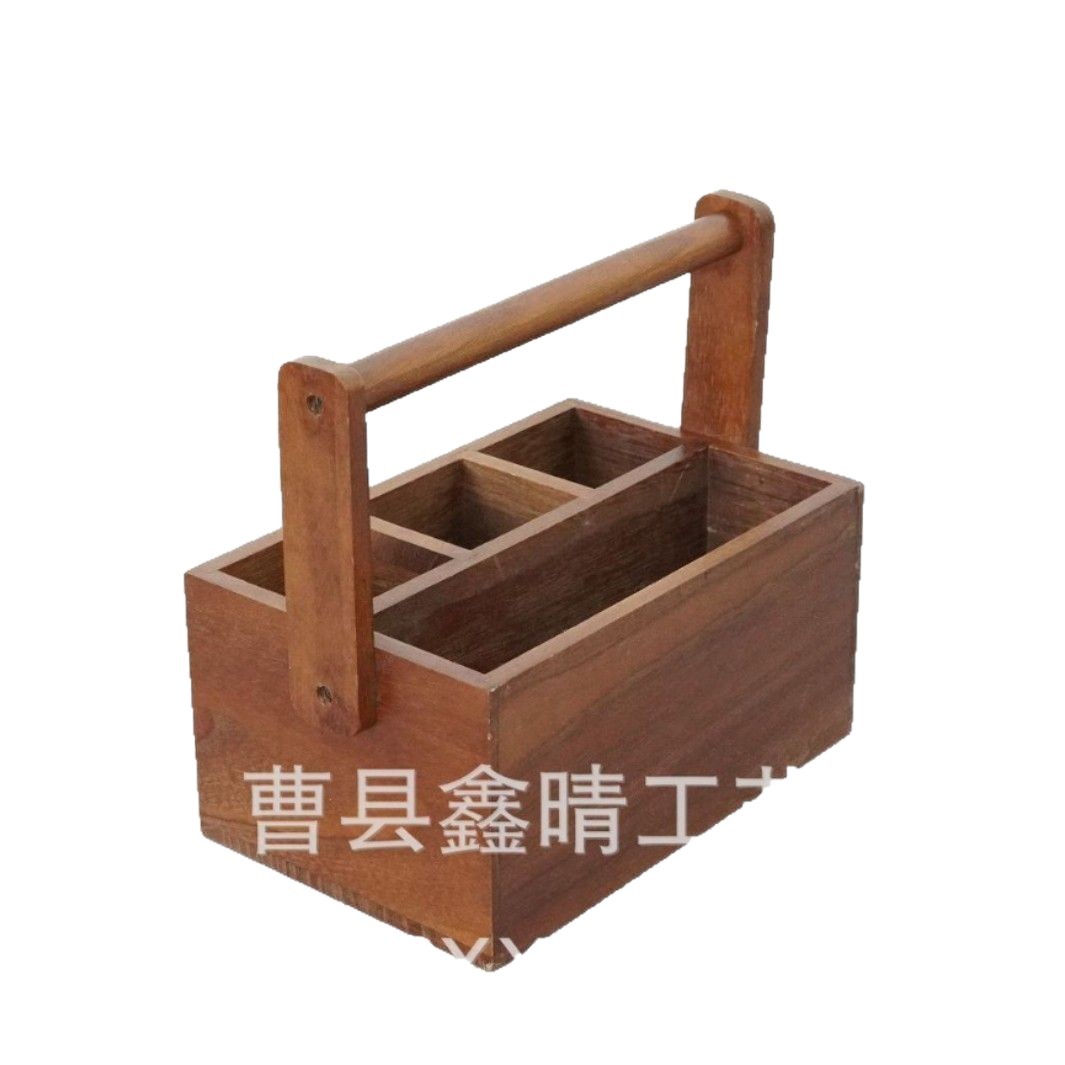 Caja de almacenamiento de vajilla de madera maciza de cocina Caja de acabado de cuchillo y tenedor portátil de madera Caja de almacenamiento de subformato de madera de escritorio