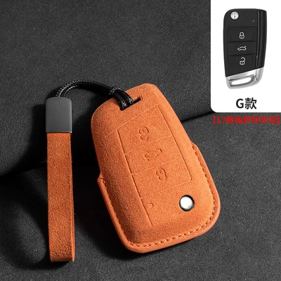 Suitable for Volkswagen suede key: Car key bag - volkswagen-g-style-emma-orange-leather-rope