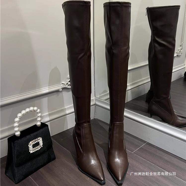 过膝长靴女2025新款秋四季高跟尖头长筒靴子女显瘦细跟超长大腿靴